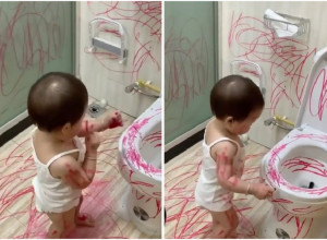 BUDUĆI VELIKI UMETNIK: Beba je uzela stvar u svoje ruke i „preuredila“ kupatilo!