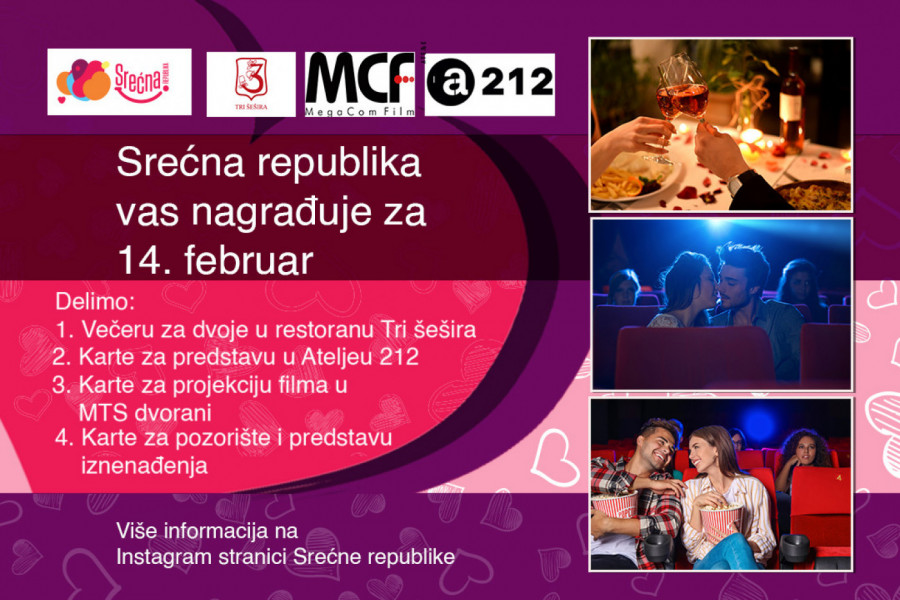 SREĆNA REPUBLIKA VAS DARUJE ZA DAN ZALJUBLJENIH: Provedite nezaboravan 14. februar s voljenom osobom, pamtićete ga zauvek!