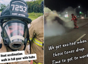 SKINULA JE MASKU I ŠLEM VATROGASCA A MUŠKARCI ZANEMELI: Plavokosa lepotica bujnih oblina vrelija od požara koje gasi! (VIDEO)