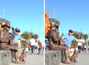 ŽELEO JE DA SE SLIKA PORED SPOMENIKA A ONDA JE USLEDIO ŠOK: Turista je poskočio od straha i pao na leđa od zaprepašćenja! (VIDEO)