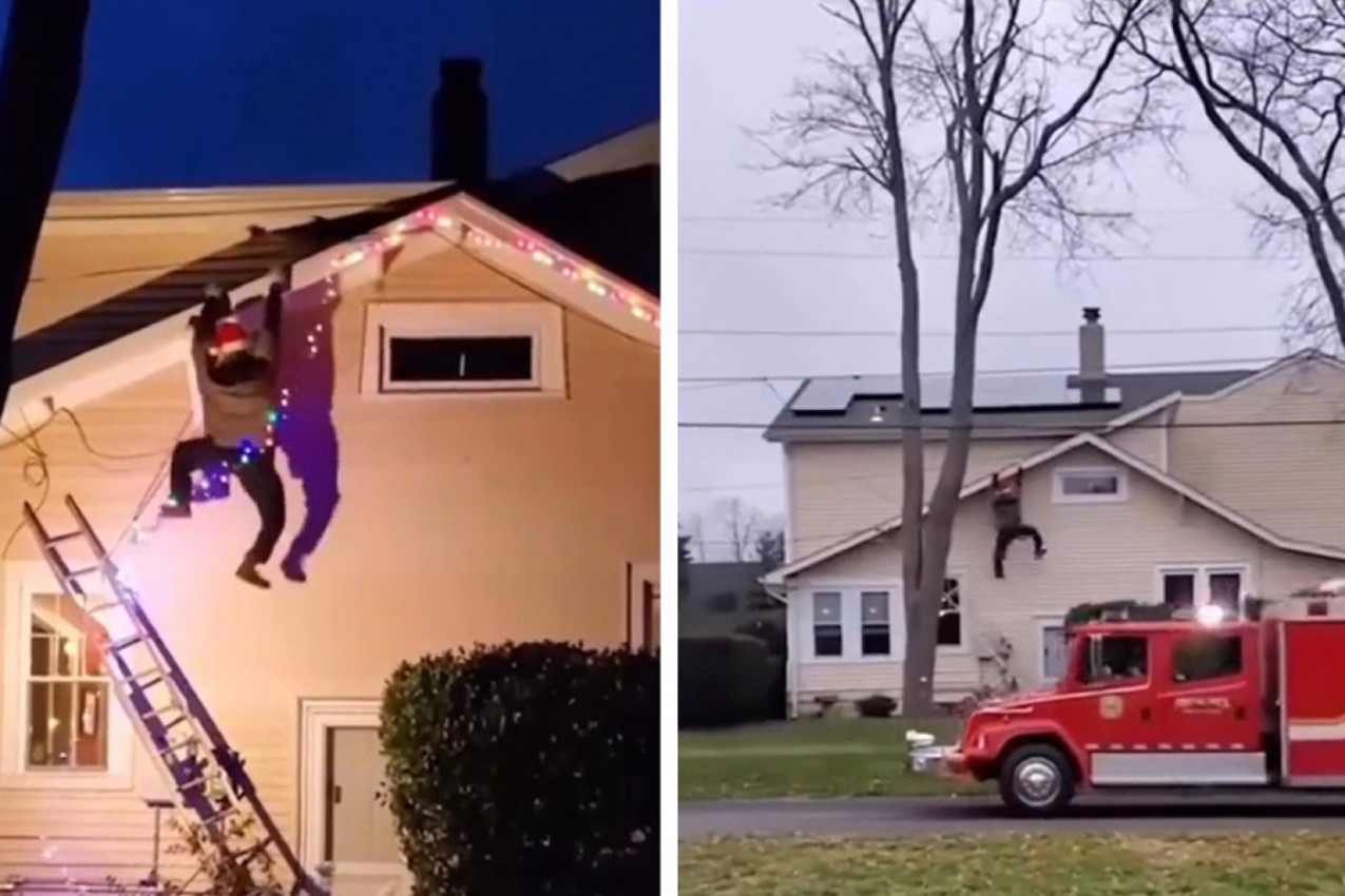 KOMŠIJE PRETRNULE OD STRAHA KADA SU VIDELE ČOVEKA KAKO VISI SA KROVA: Odmah su pozvali vatrogasce ali je akcija spasavanja izostala! (VIDEO)