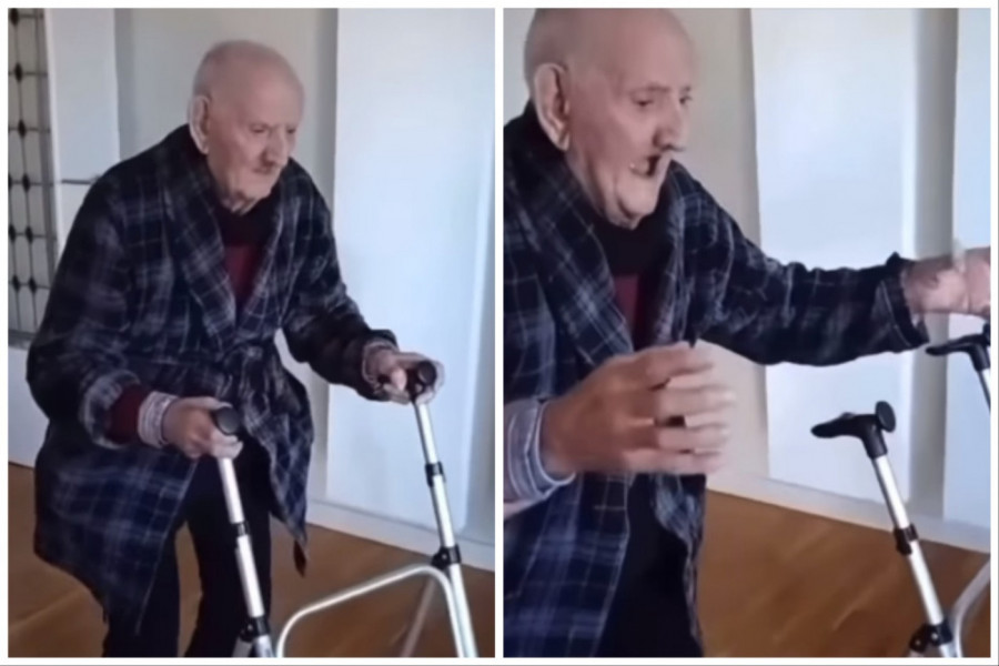 DEKA OD ČAK 103 GODINE SE JEDVA KRETAO UZ POMOĆ ŠETALICE: Video je nekog od kog mu je zastao dah, čak je bacio i hodalicu na putu do nje! (FOTO+VIDEO)