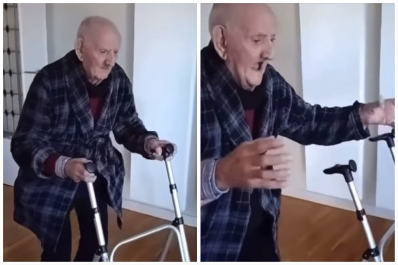 DEKA OD ČAK 103 GODINE SE JEDVA KRETAO UZ POMOĆ ŠETALICE: Video je nekog od kog mu je zastao dah, čak je bacio i hodalicu na putu do nje! (FOTO+VIDEO)