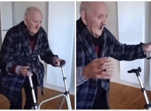 DEKA OD ČAK 103 GODINE SE JEDVA KRETAO UZ POMOĆ ŠETALICE: Video je nekog od kog mu je zastao dah, čak je bacio i hodalicu na putu do nje! (FOTO+VIDEO)