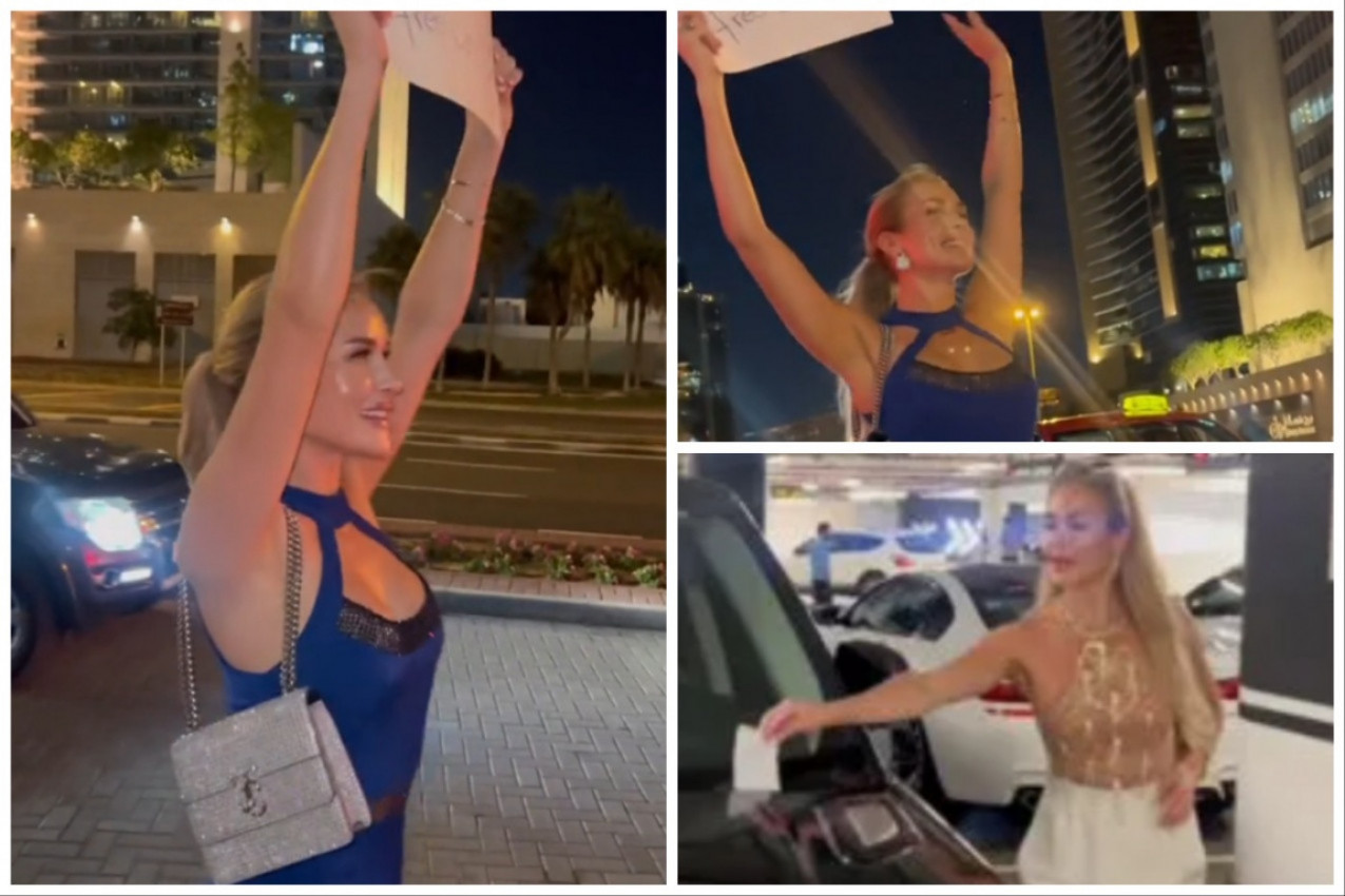ATRAKTIVNA PLAVUŠA NOSI TRANSPARENTE I OSTAVLJA KARTICE PO DUBAIJU: Nikada ne biste pogodili šta piše na njima! (VIDEO)