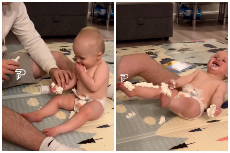 TATA JE UZEO BOCU SA ŠLAGOM I PRIŠAO BEBI, A ONDA JE POČEO ŠOU: Pogledajte kako je mališan reagovao! (FOTO+VIDEO)