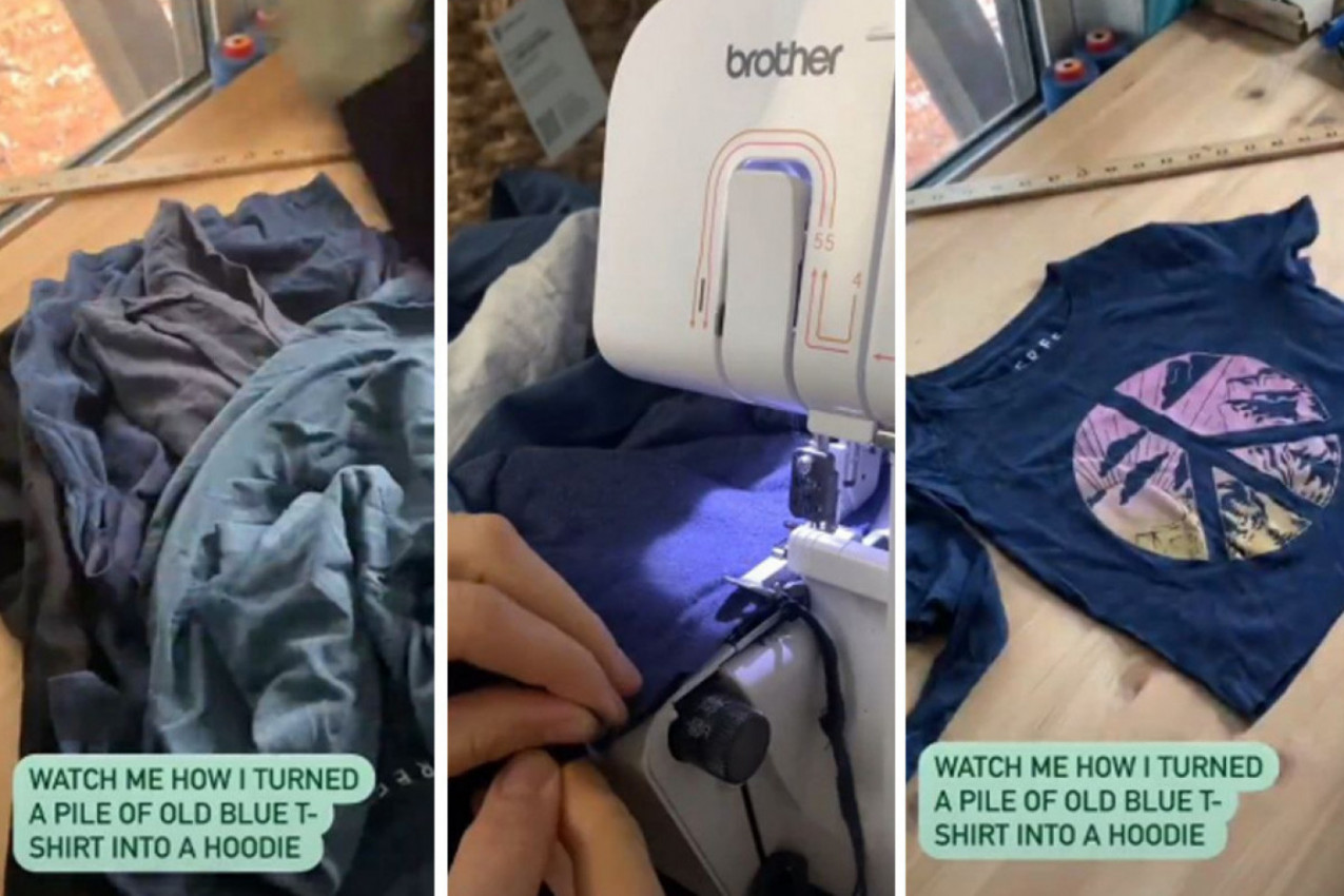 ŠIJE NEVEROVATNE KOMADE OD STARIH MAJICA: Kad vidite kakav je duks napravila, pašće vam vilice! (VIDEO)