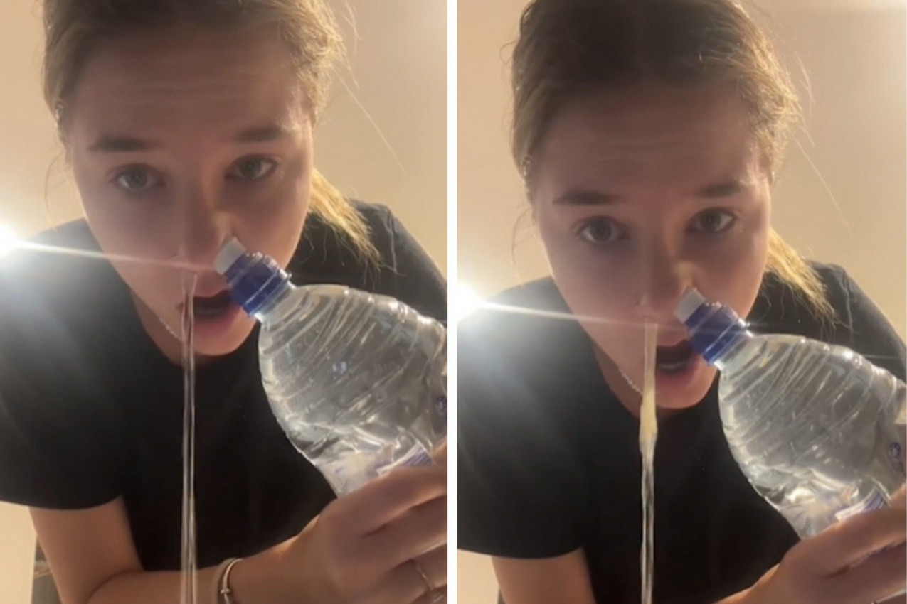 NAPUNILA FLAŠU VODOM I GURNULA JE U NOS: Šokirala se kad je videla šta sve izlazi – a evo zašto je to uradila (VIDEO)