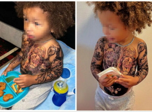 JOŠ NOSI PELENE, A TATA GA JE ISTETOVIRAO OD GLAVE DO PETE: Pravda se da je samo želeo da vidi ženinu reakciju! (VIDEO)