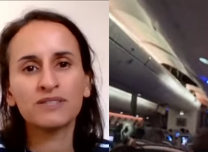 VRIŠTALA JE I DOZIVALA SINA U AVIONU: Zanemela je od šoka kad ga je ugledala kako visi sa plafona! (VIDEO)