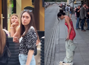 SKINULA SE NA ULICI I NIKO NIJE MOGAO DA SKRENE POGLED: Svi se pitaju šta joj bi, a ono što je ispod je ŠOK (VIDEO)