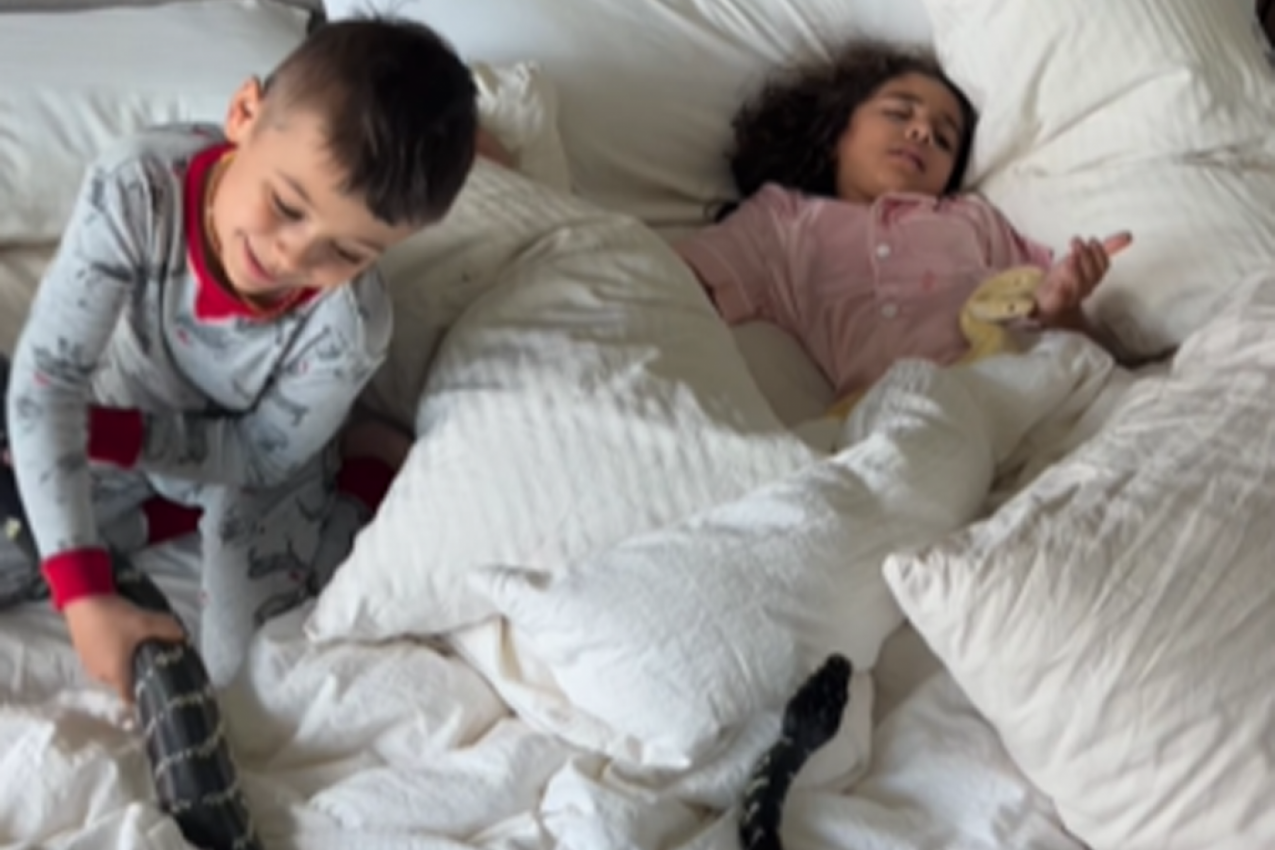 VIDEO KOJI UTERUJE STRAH U KOSTI: Zmije se migolje po krevetu s dvoje dece - ovaj prizor nije za plašljive!