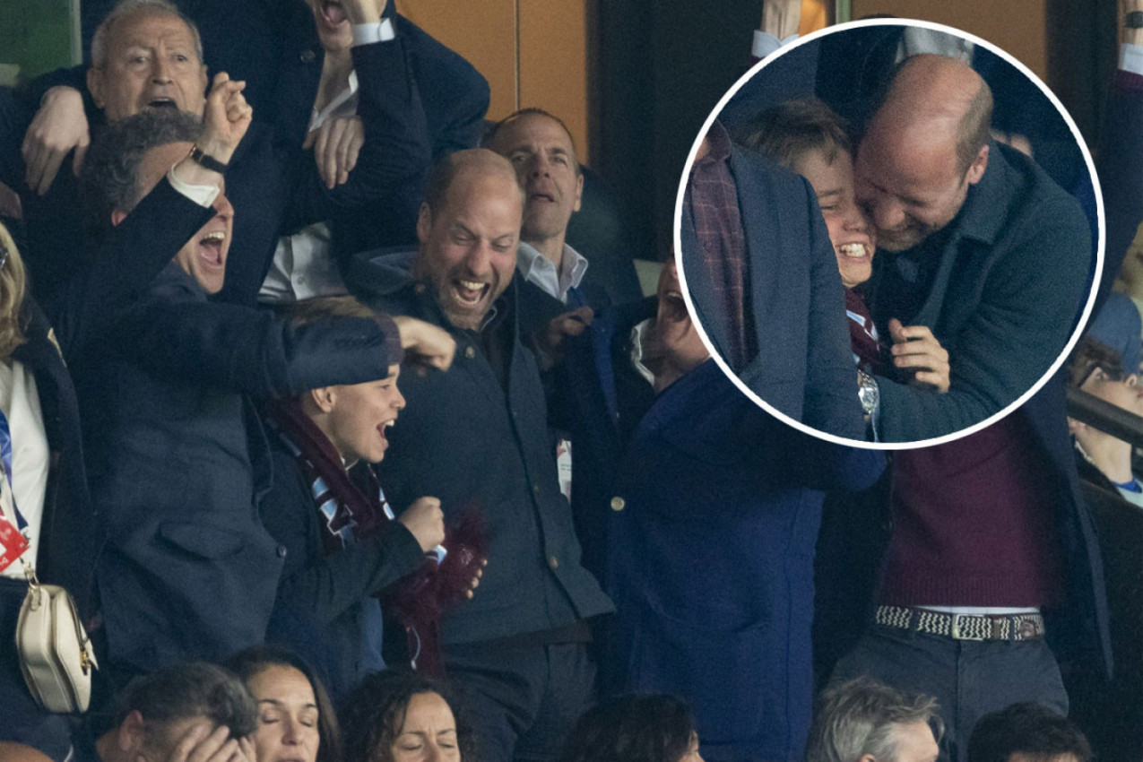 Najvatreniji navijači - Princ Vilijam je sa sinom Džordžom i prijateljima ovako slavio gol koji je njegov tim, Aston Vila, postigao u Parizu protiv PSŽ.