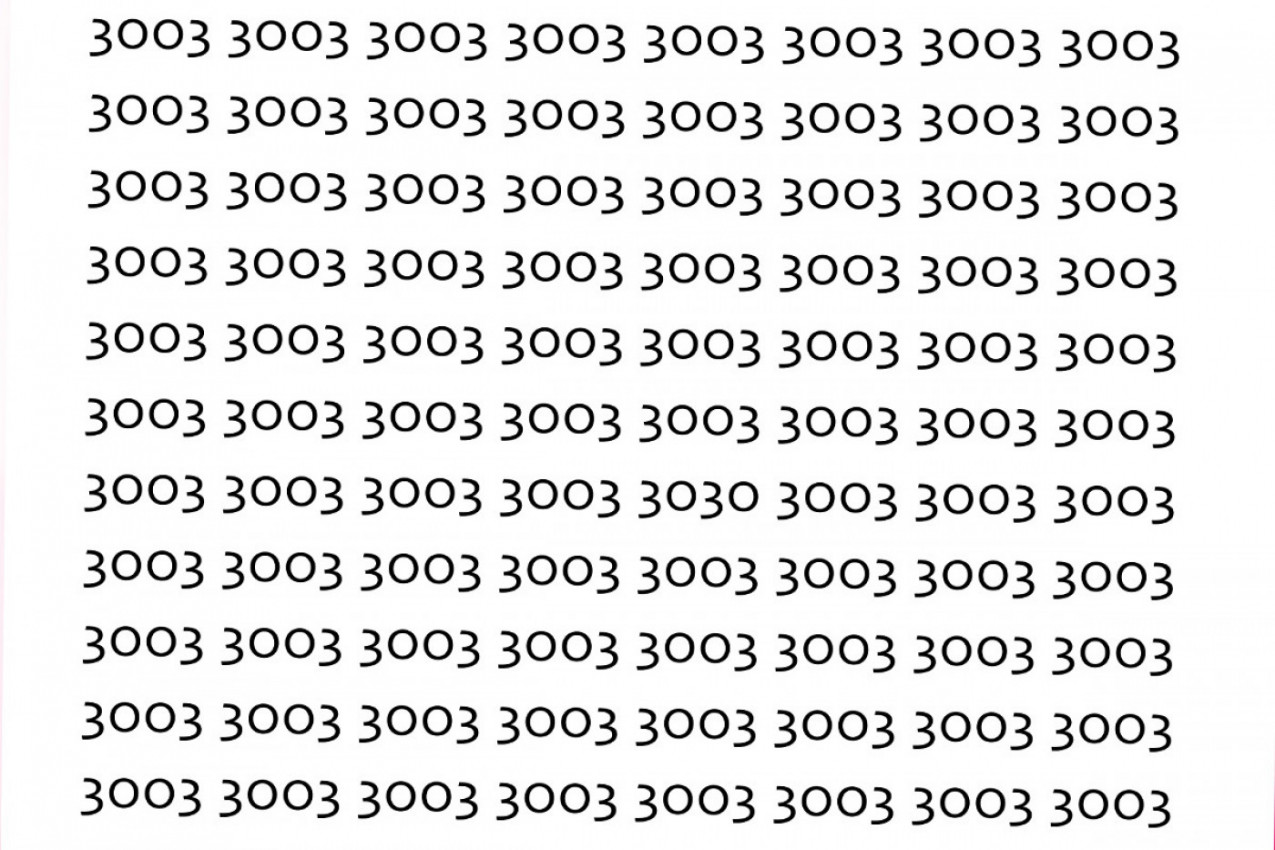 MOŽETE DA GLEDATE 5 MINUTA I NE VIDITE REŠENJE, SAMO 2 ODSTO LJUDI MOŽE DA NAĐE BROJ 3030 ZA 15 SEKUNDI: Super test vaše koncentracije (FOTO)