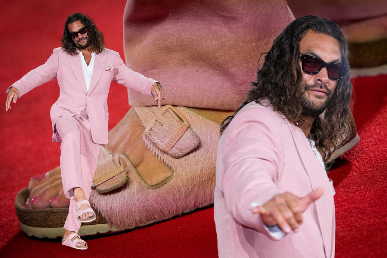 Glumac Džejson Momoa pojavio se na crvenom tepihu u ružičastom odelu i roze papučama. On je čak imao i pink lak na noktima na nogama