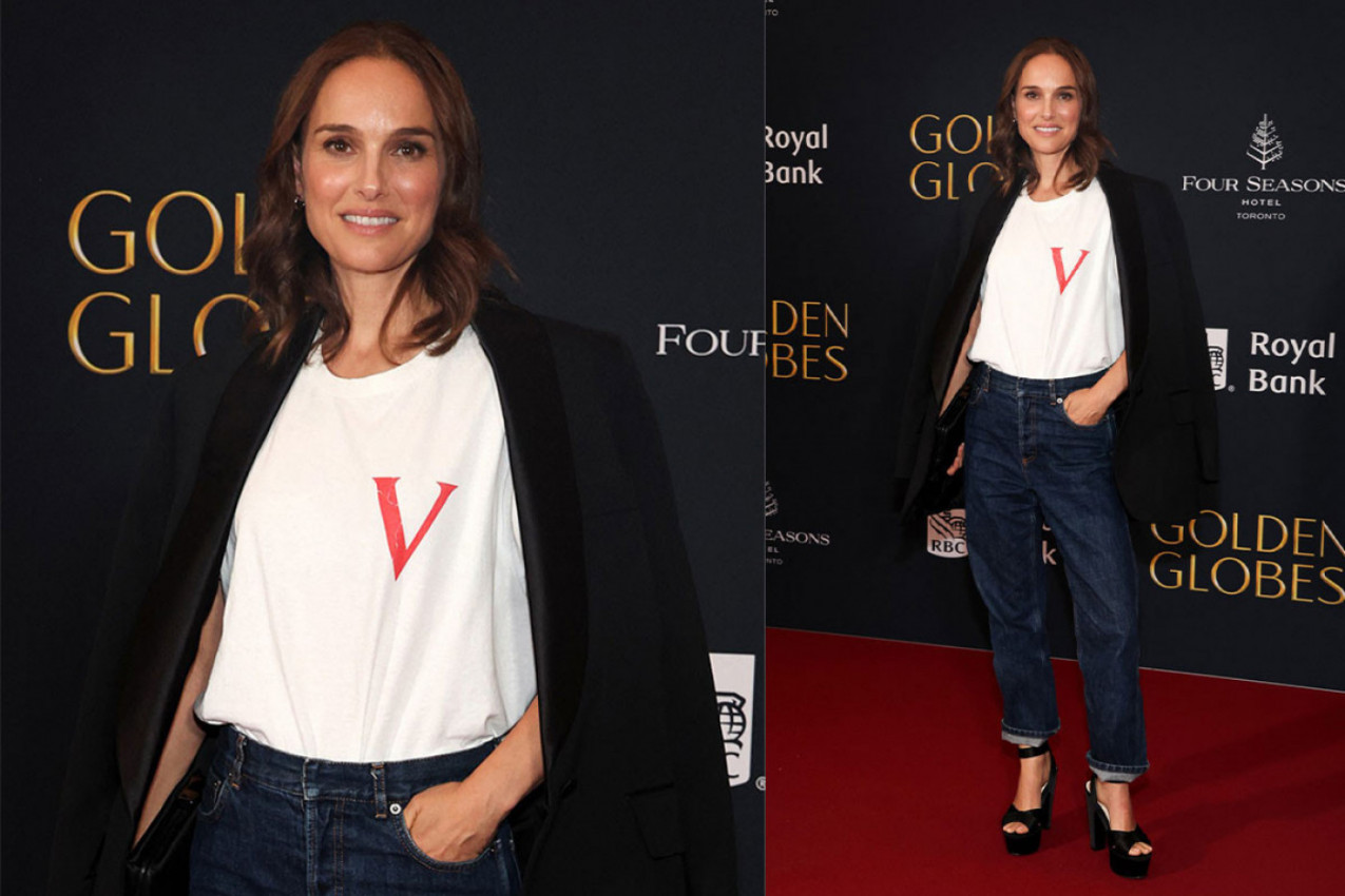 Glumica Natali Portman odlučila se za farmerke i belu majicu za zabavu "Put do Zlatnih globusa 2025" tokom Međunarodnog filmskog festivala u Torontu.