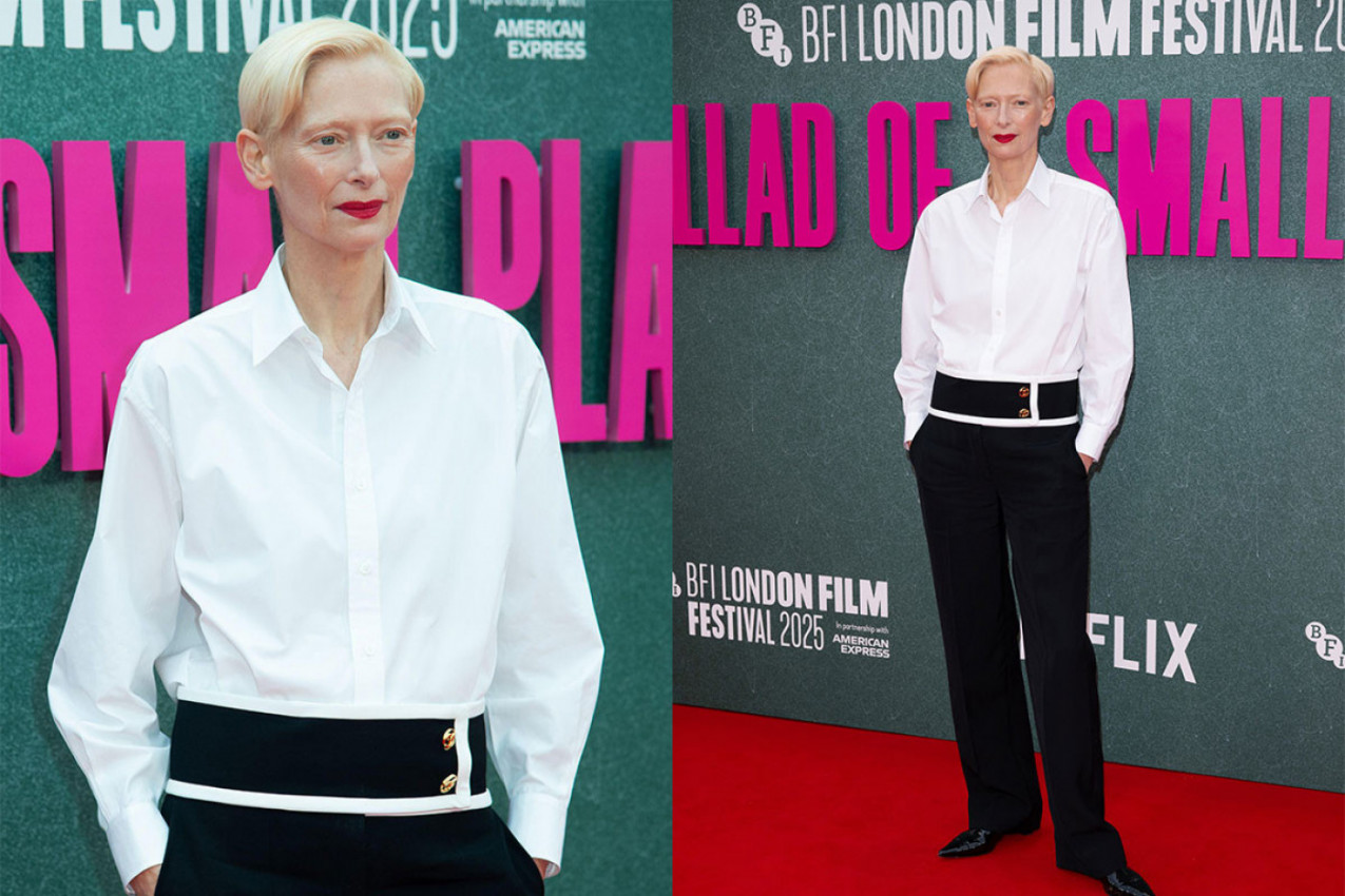 Tilda Svinton pokazala kako se sa stilom nosi crno-bela kombinacija na  69. BFI Londonskom filmskom festivalu