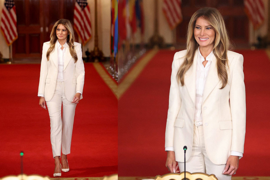 Melanija Tramp domaćin je samita globalne koalicije "Negujmo budućnost zajedno", a za tu priliku odlučila se za poslovni komplet u beloj boji