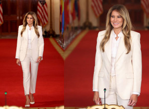 Melanija Tramp domaćin je samita globalne koalicije "Negujmo budućnost zajedno", a za tu priliku odlučila se za beli poslovni komplet