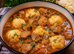 SVINJSKI GULAŠ sa mekanim knedlama: Bogat domaći ručak uz koji se tanjir briše hlebom (RECEPT)