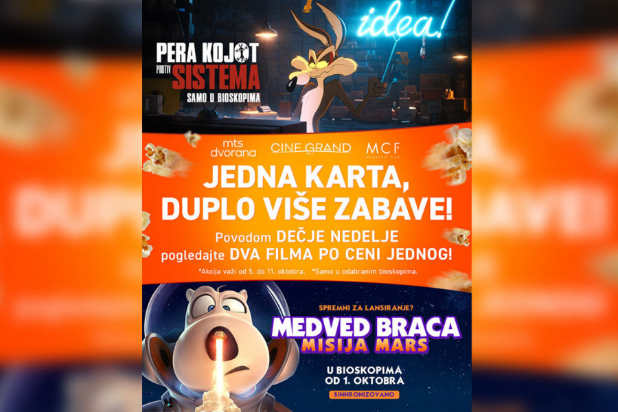 Jedna karta, duplo više zabave: Povodom Dečje nedelje, dva filma po ceni jednog!
